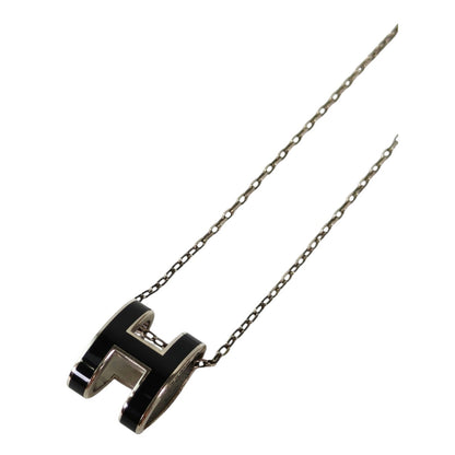 HERMES Pop H Pendant Black Necklace Black x Silver Metal Lacquer Management Number: 11792