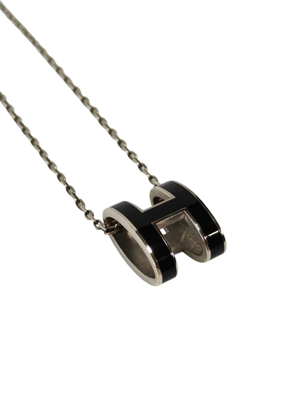 HERMES Pop H Pendant Black Necklace Black x Silver Metal Lacquer Management Number: 11792