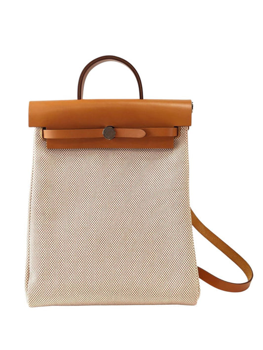 HERMES 爱马仕 Herbag Zip Ad 帆布GM小牛皮双肩包 ZTS007 棕色 管理编号：11857