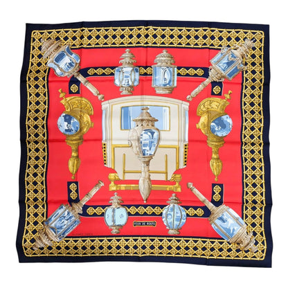 HERMES 爱马仕 Carré 90 灯 红色×藏青色 100%真丝 围巾 红色 管理编号：11876
