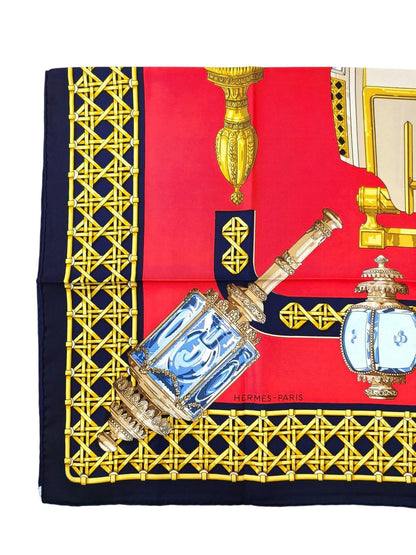 HERMES 爱马仕 Carré 90 灯 红色×藏青色 100%真丝 围巾 红色 管理编号：11876