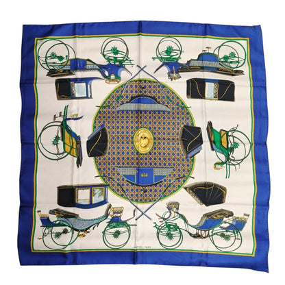 HERMES Carré 90 Carriage White x Blue Scarf Blue Control Number: 11878