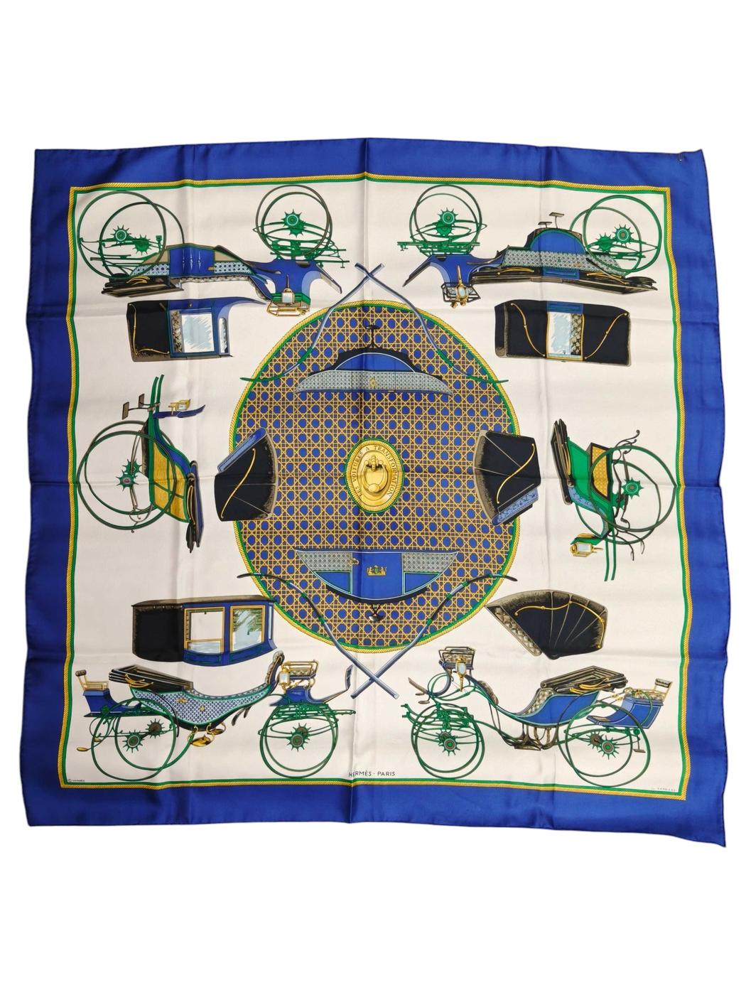 HERMES Carré 90 Carriage White x Blue Scarf Blue Control Number: 11878