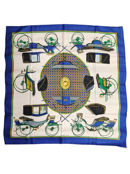 HERMES Carré 90 Carriage White x Blue Scarf Blue Control Number: 11878