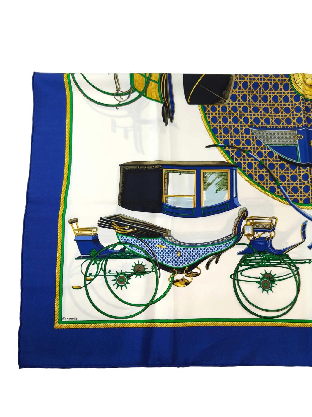 HERMES Carré 90 Carriage White x Blue Scarf Blue Control Number: 11878