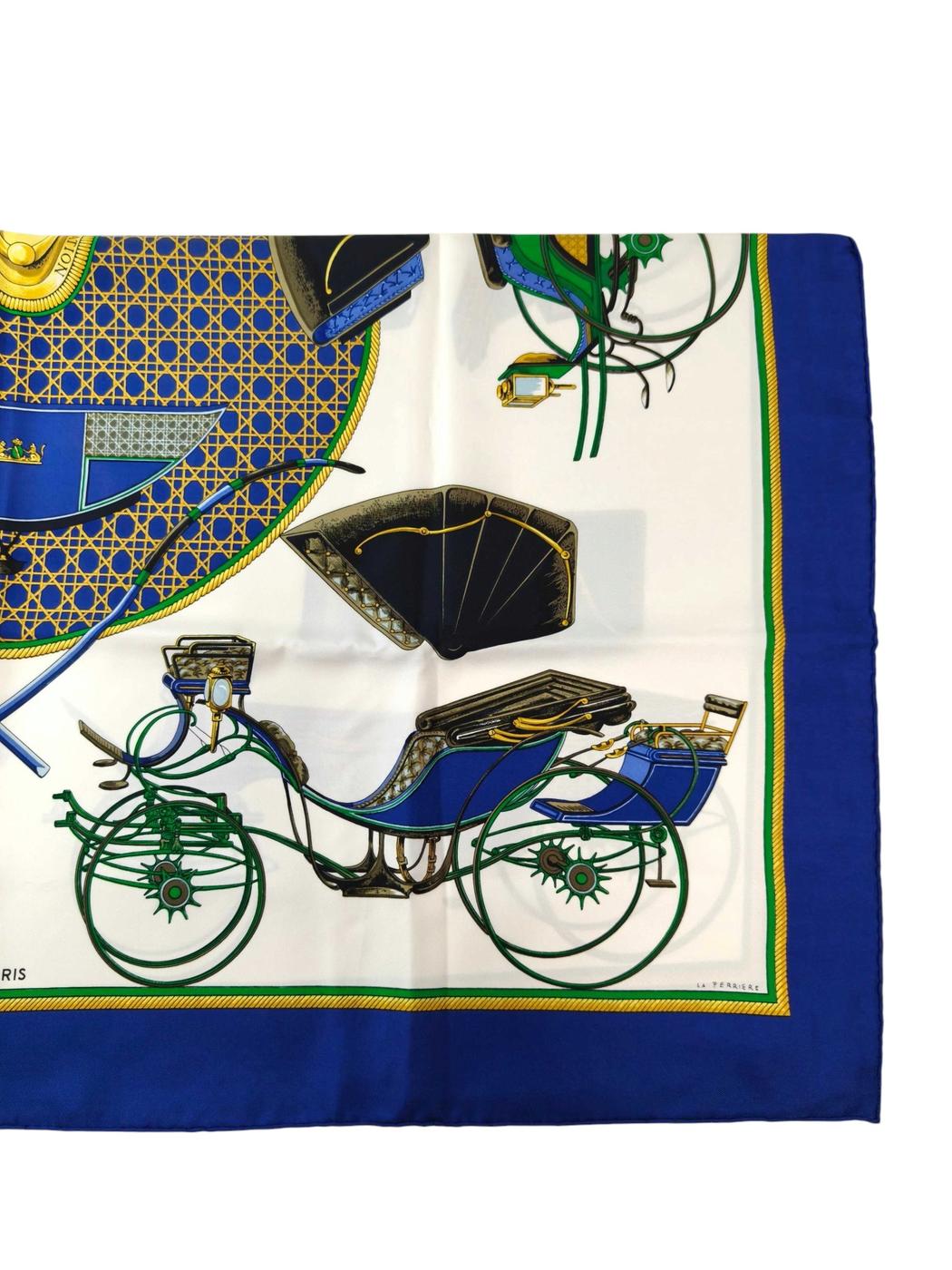 HERMES Carré 90 Carriage White x Blue Scarf Blue Control Number: 11878