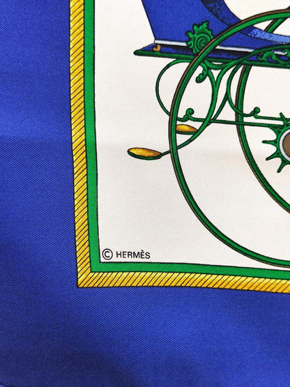HERMES Carré 90 Carriage White x Blue Scarf Blue Control Number: 11878