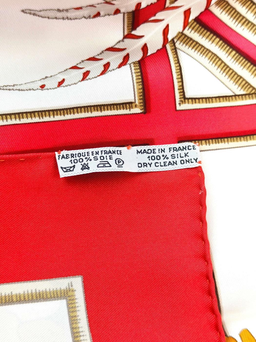 HERMES 爱马仕 Carré 90 鸟与花 白×红 100%真丝 手帕 红 管理编号：11879