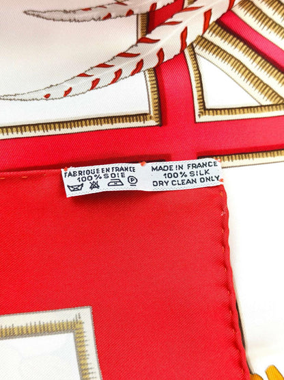 HERMES 爱马仕 Carré 90 鸟与花 白×红 100%真丝 手帕 红 管理编号：11879
