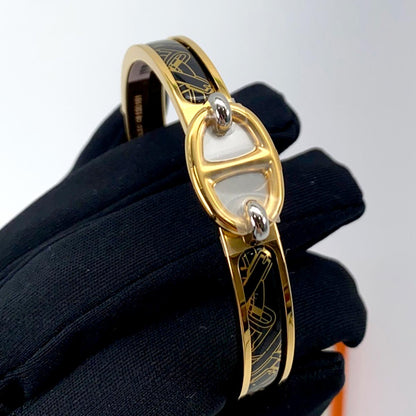 爱马仕 (HERMES) 迷你 Click Chaine d'Ancre PM 手链，金色/黑色，金色配件，近乎全新。参考编号：9173