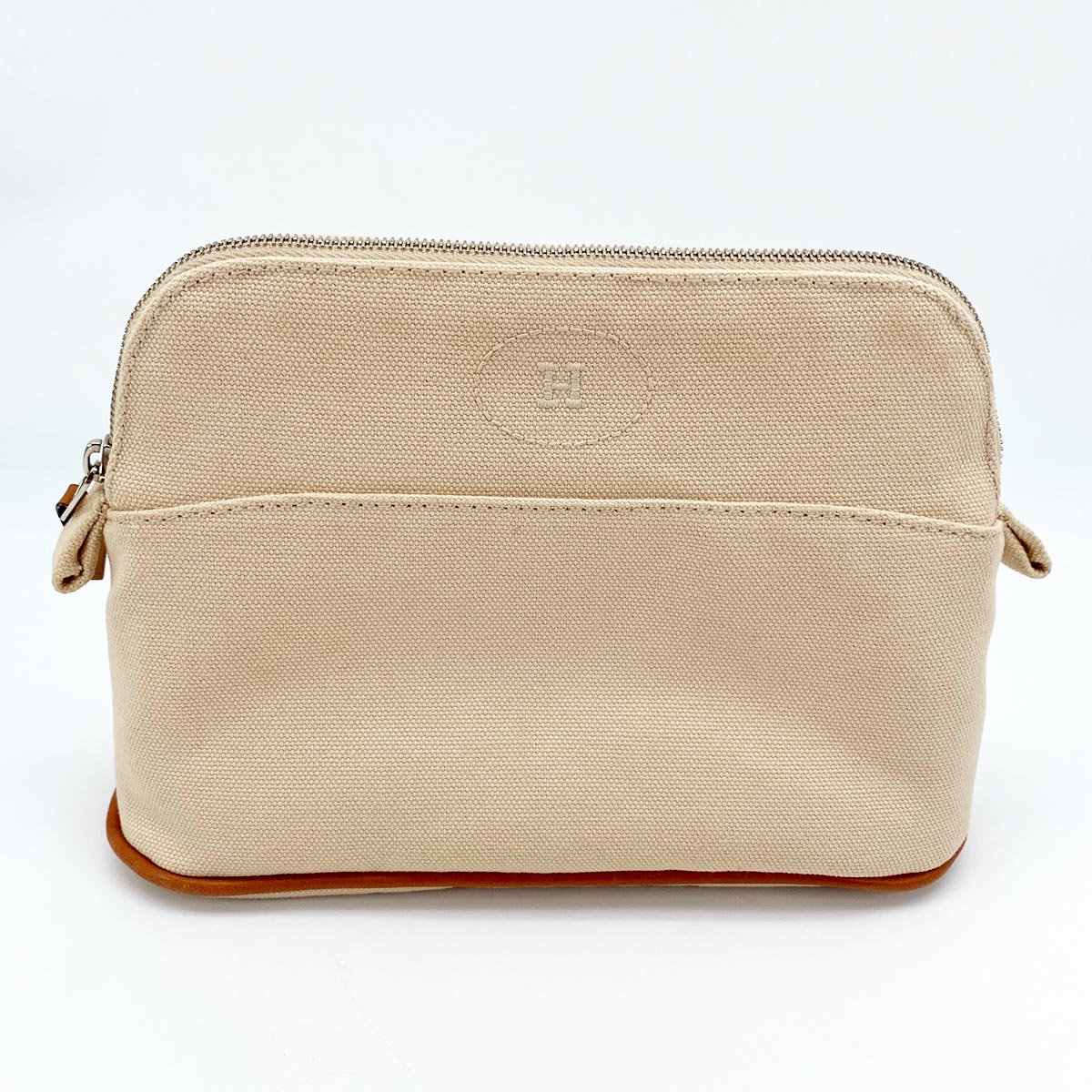 HERMES Bores Bores Pouch Canvas Beige Excellent Condition Vintage Authentic Item Control Number: 9269
