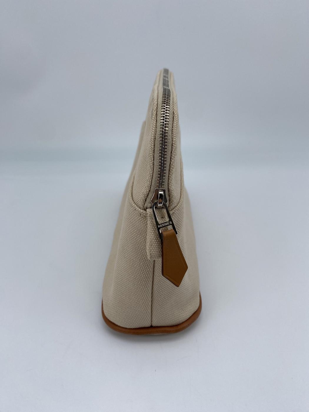 HERMES Bores Bores Pouch Canvas Beige Excellent Condition Vintage Authentic Item Control Number: 9269