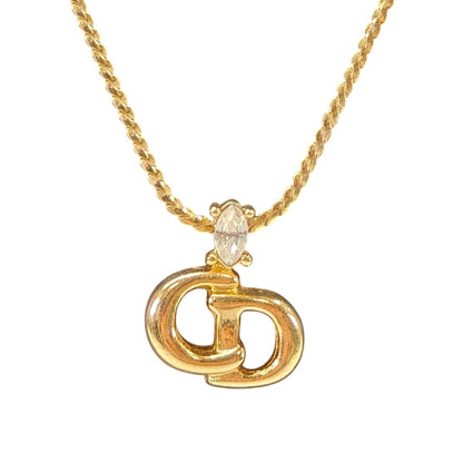 Christian Dior ディオール CDロゴ ネックレス ラインストーン ゴールド 管理番号：11104