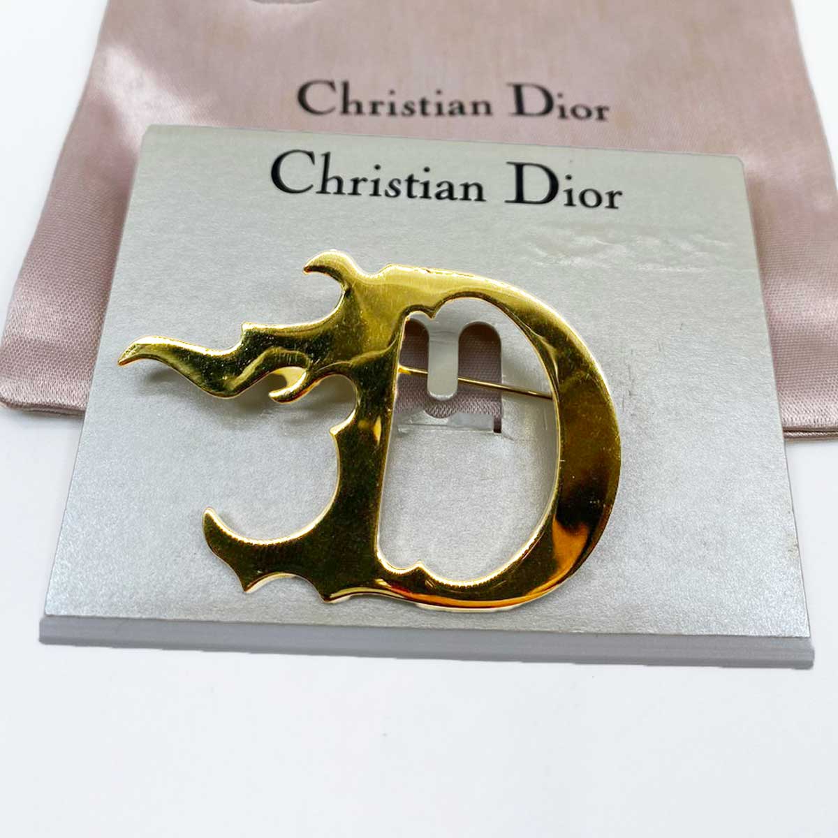 Christian Dior クリスチャンディオール Dロゴ ブローチ ファイヤーパターン ゴールド GP レア ヴィンテージ レディース  管理番号：7138