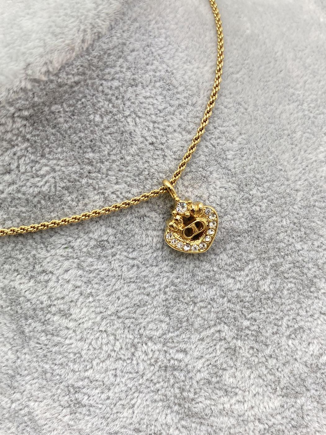 クリスチャンディオール Christian Dior ラインストーン ネックレス ゴールド CDロゴ ペンダント 管理番号：8705