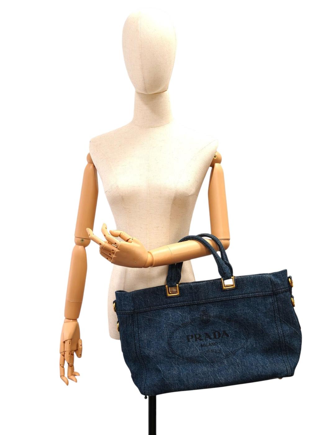 PRADA Canapa 2-Way Tote Bag Navy Product Number: 11414