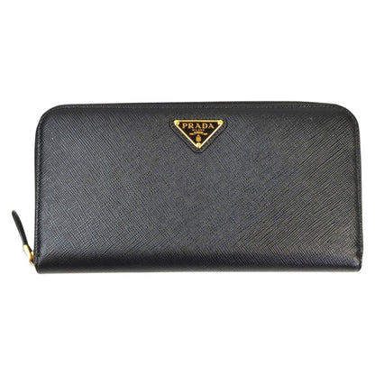 PRADA Saffiano Triangle Logo Long Wallet Black Model Number: 11529