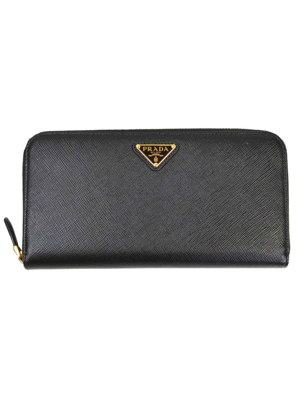 PRADA Saffiano Triangle Logo Long Wallet Black Model Number: 11529