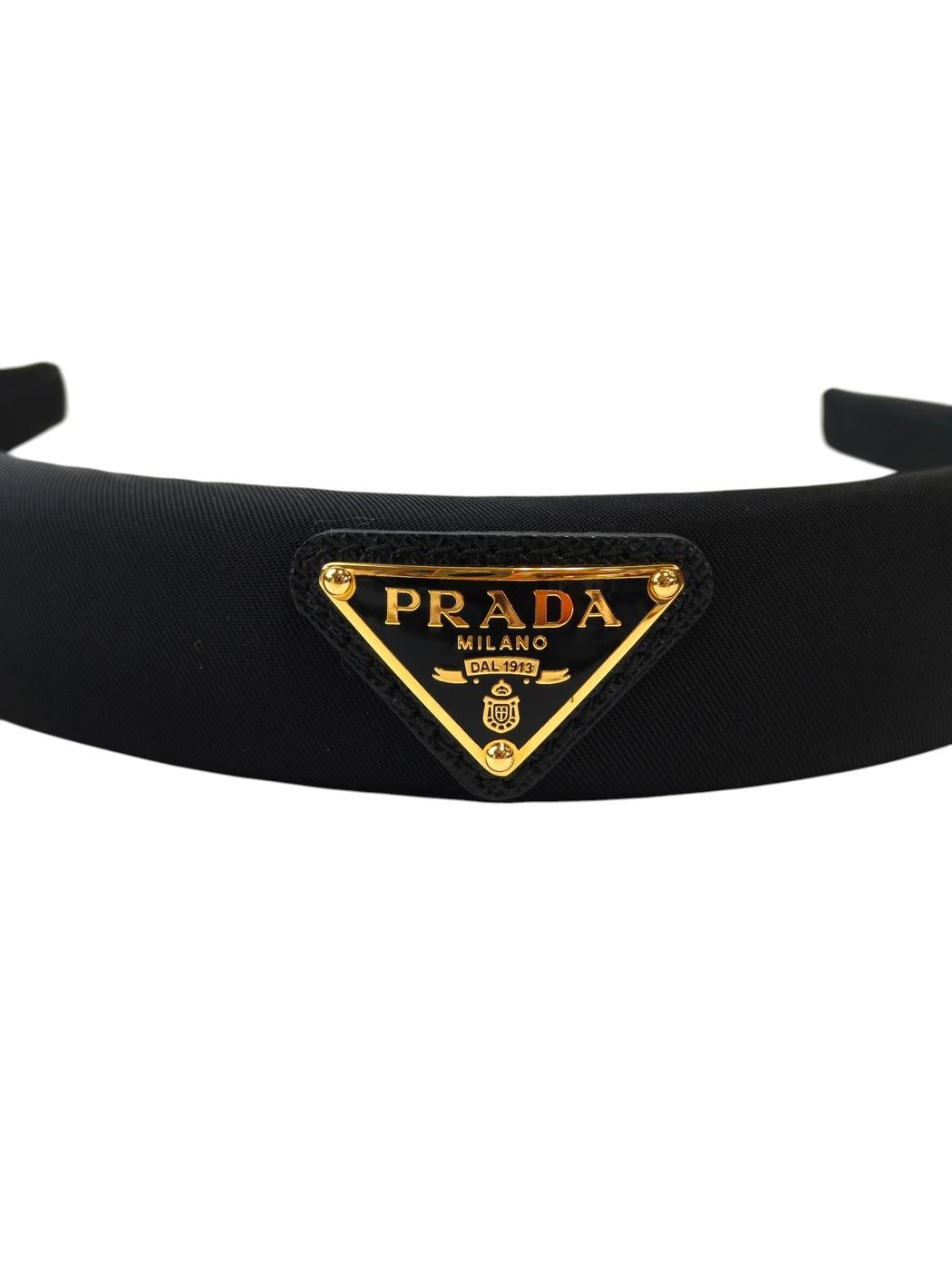 PRADA 普拉达 三角标志 发带 尼龙发带 黑色×金色 管理编号：11869
