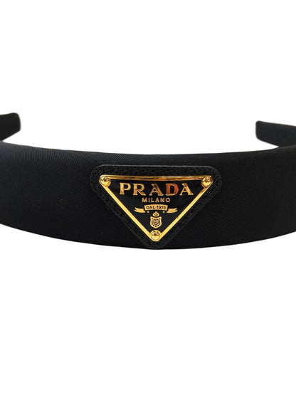 PRADA 普拉达 三角标志 发带 尼龙发带 黑色×金色 管理编号：11869
