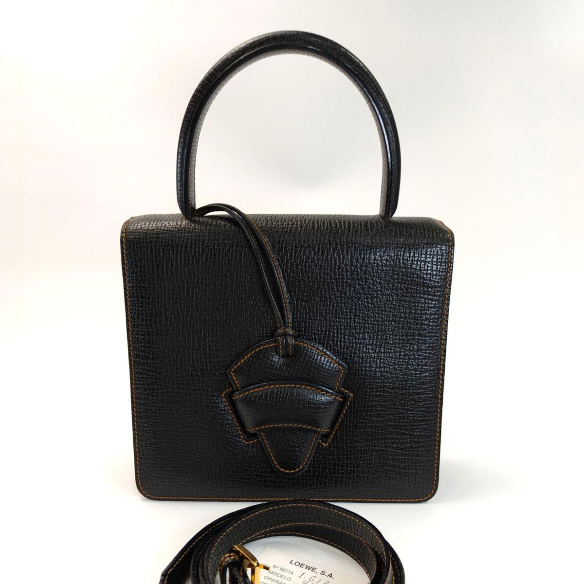 LOEWE ロエベ 2Way ハンドバッグ ショルダーバッグ バルセロナ ロゴ押し ブラック 管理番号：10320