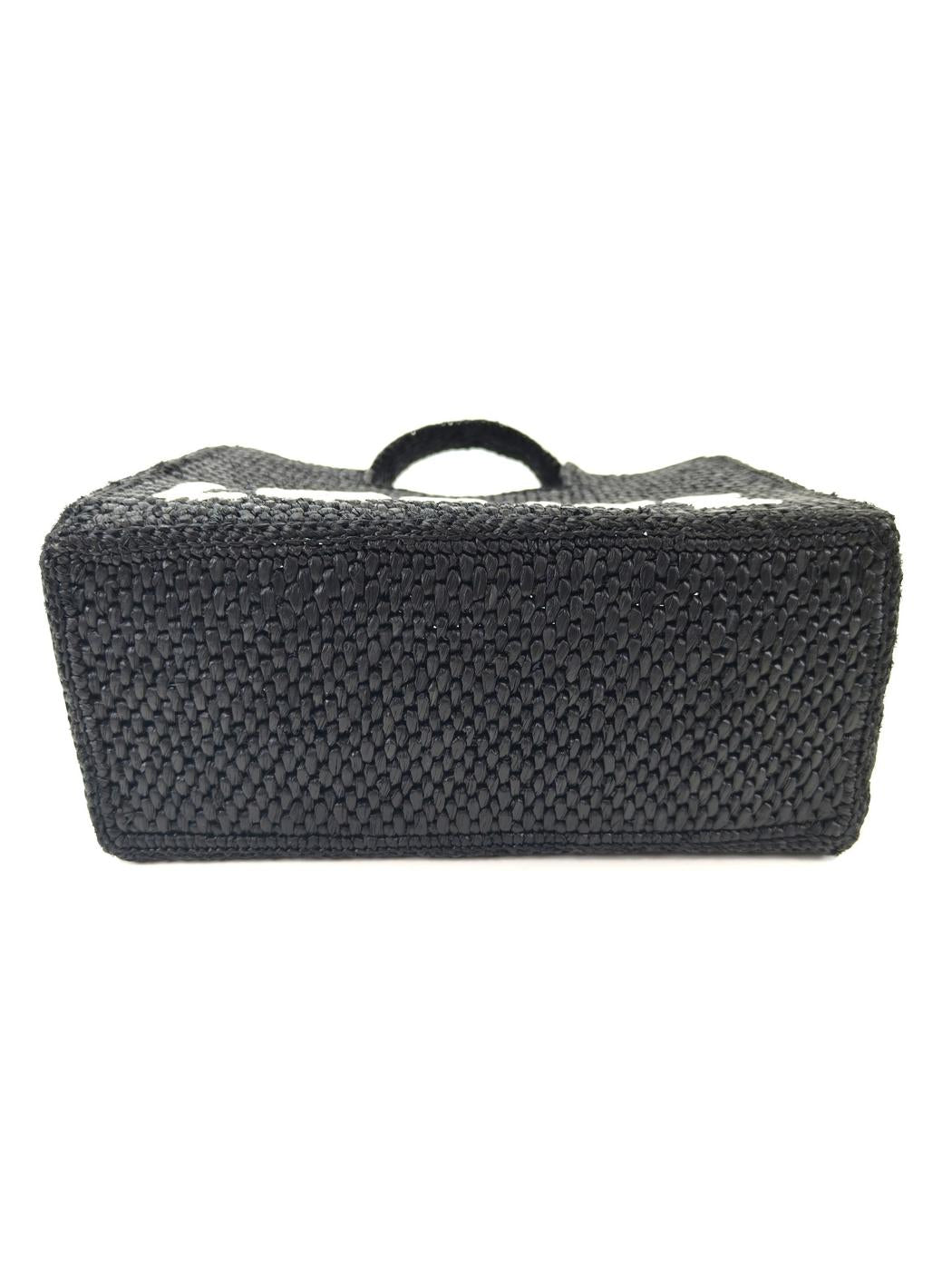 LOEWE 罗意威 FONT TOTE 小号两用手提包 斜挎包 拉菲草 黑色 管理编号：10821