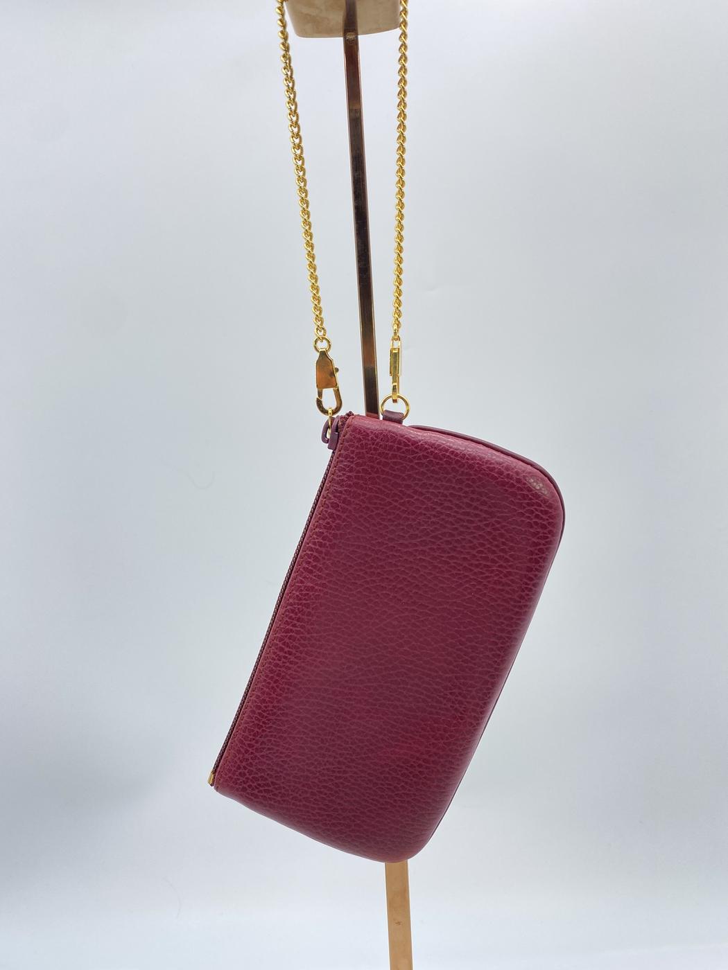 カルティエ Cartier ポーチ 化粧ポーチ コインケース チェーン付き マストライン ボルドー ゴールド レザー 管理番号：8339