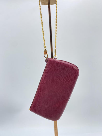 カルティエ Cartier ポーチ 化粧ポーチ コインケース チェーン付き マストライン ボルドー ゴールド レザー 管理番号：8339
