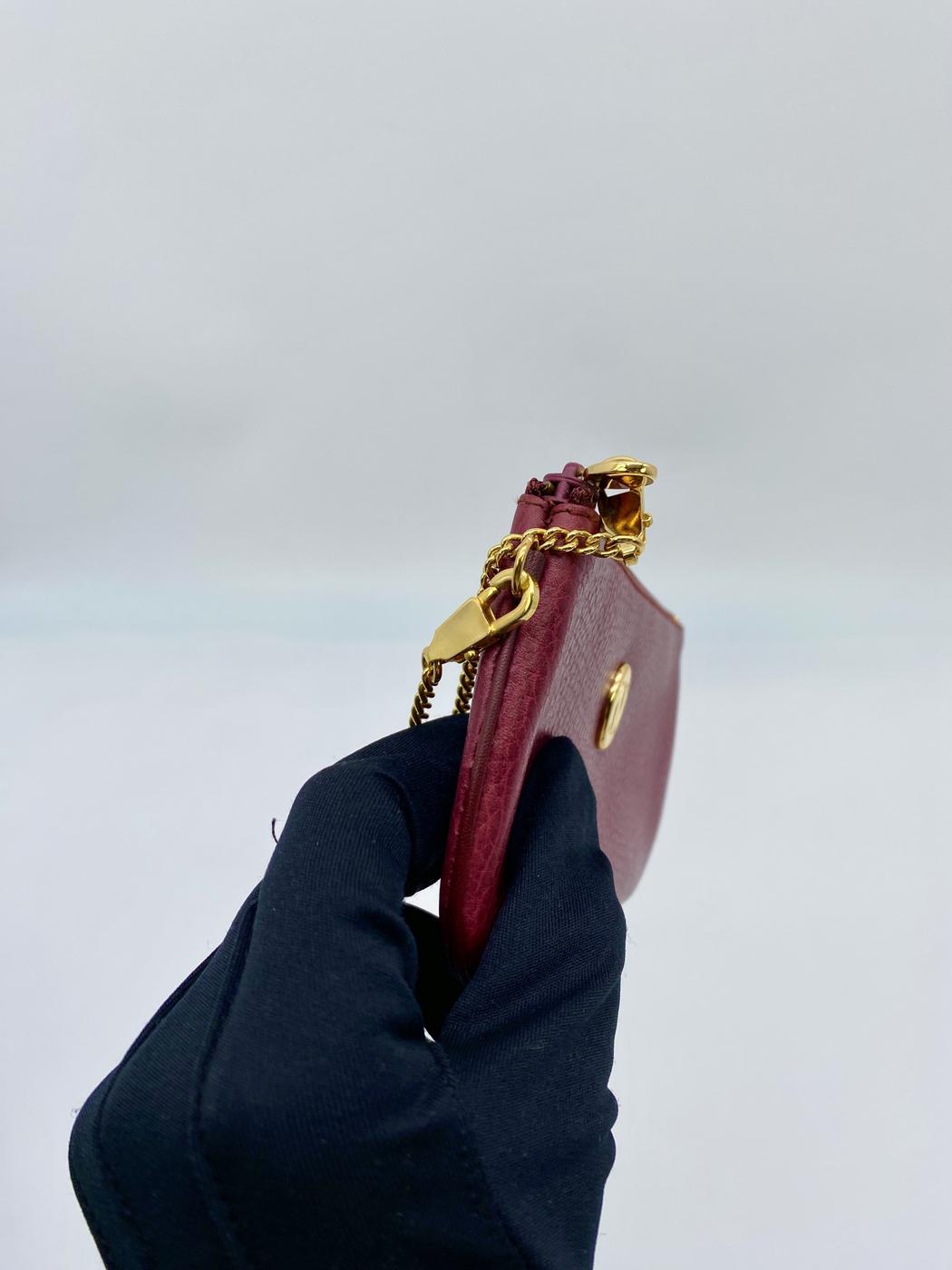 カルティエ Cartier ポーチ 化粧ポーチ コインケース チェーン付き マストライン ボルドー ゴールド レザー 管理番号：8339