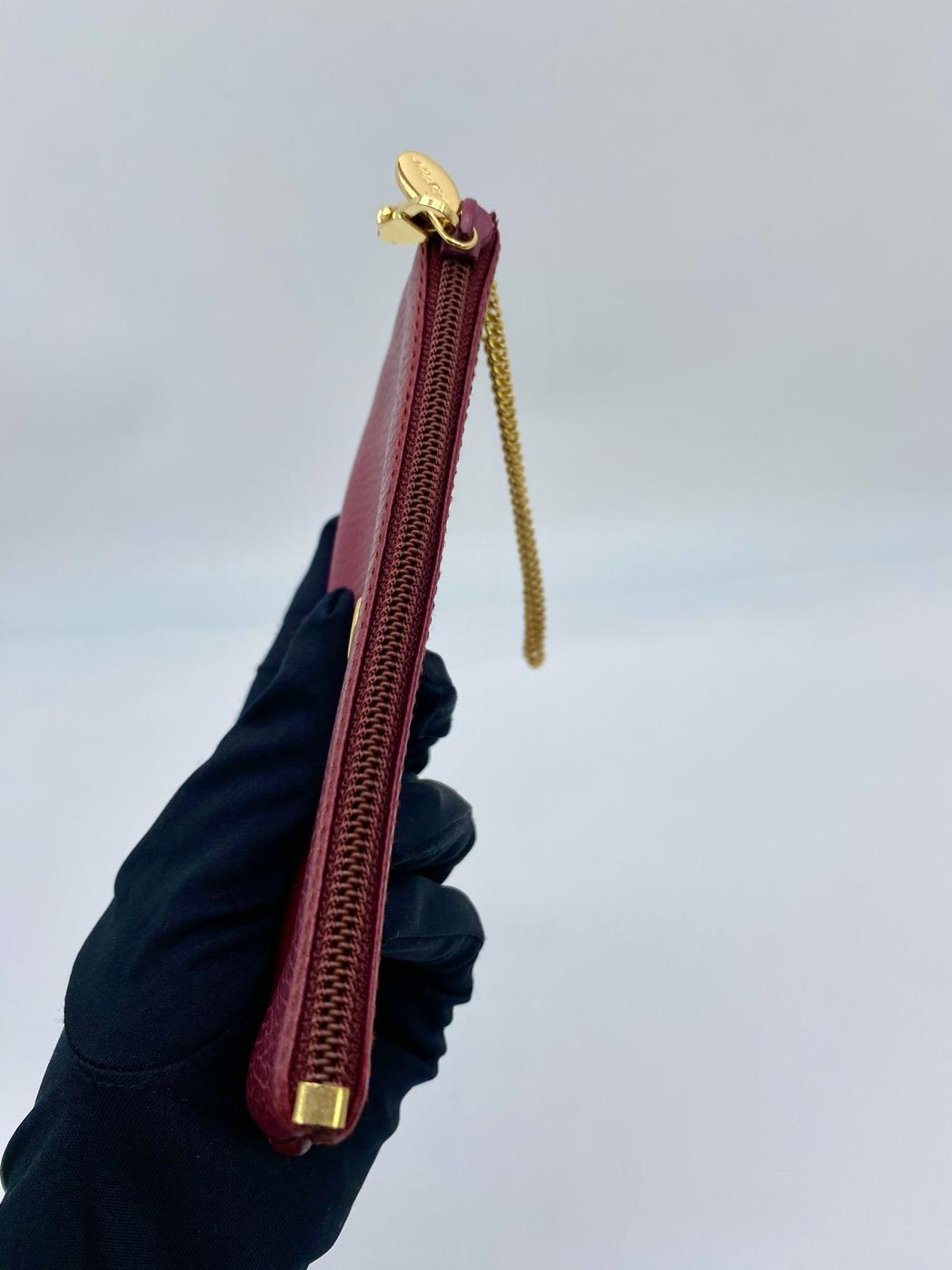 カルティエ Cartier ポーチ 化粧ポーチ コインケース チェーン付き マストライン ボルドー ゴールド レザー 管理番号：8339