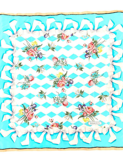 Tiffany & Co. White Ribbon Floral Silk Scarf Blue x White Multi-color Model number: 11436