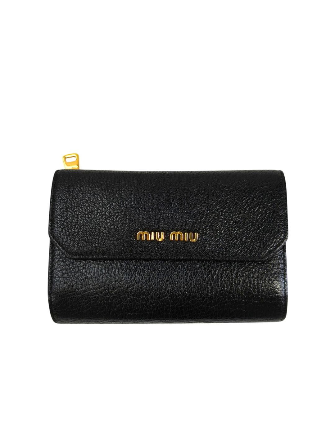 MIUMIU Compact Tri-fold Wallet Black Model Number: 11477