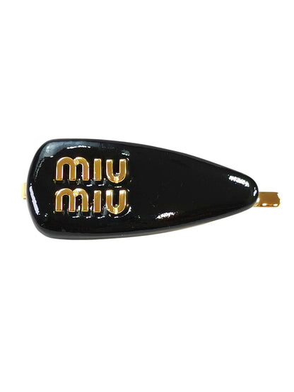 MIUMIU ミュウミュウ ロゴ付き ヘアクリップ ブラック×ゴールド 管理番号：11568
