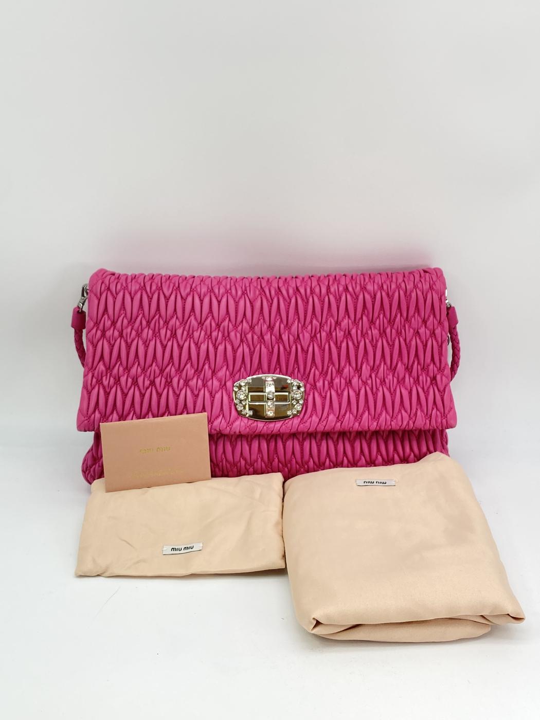 MIUMIU Matelasse Nappa 水晶肩背包，粉色，RP0233，三用款，参考编号：8787