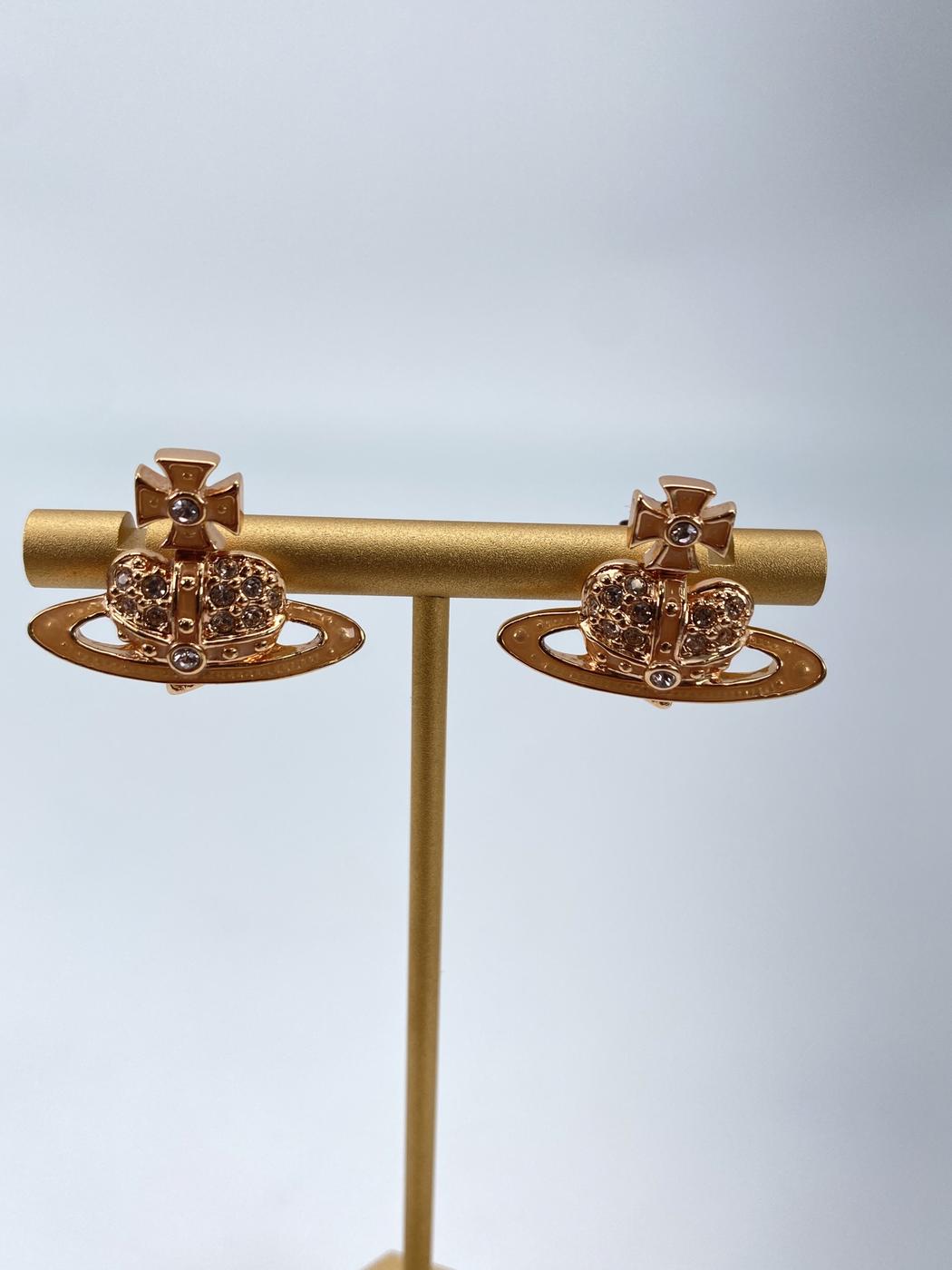 ヴィヴィアン・ウエストウッド ピアス アクセサリー ラインストーン付き ハートオーブ ピンクゴールド×ピンク Vivienne Westwood 管理番号：8929