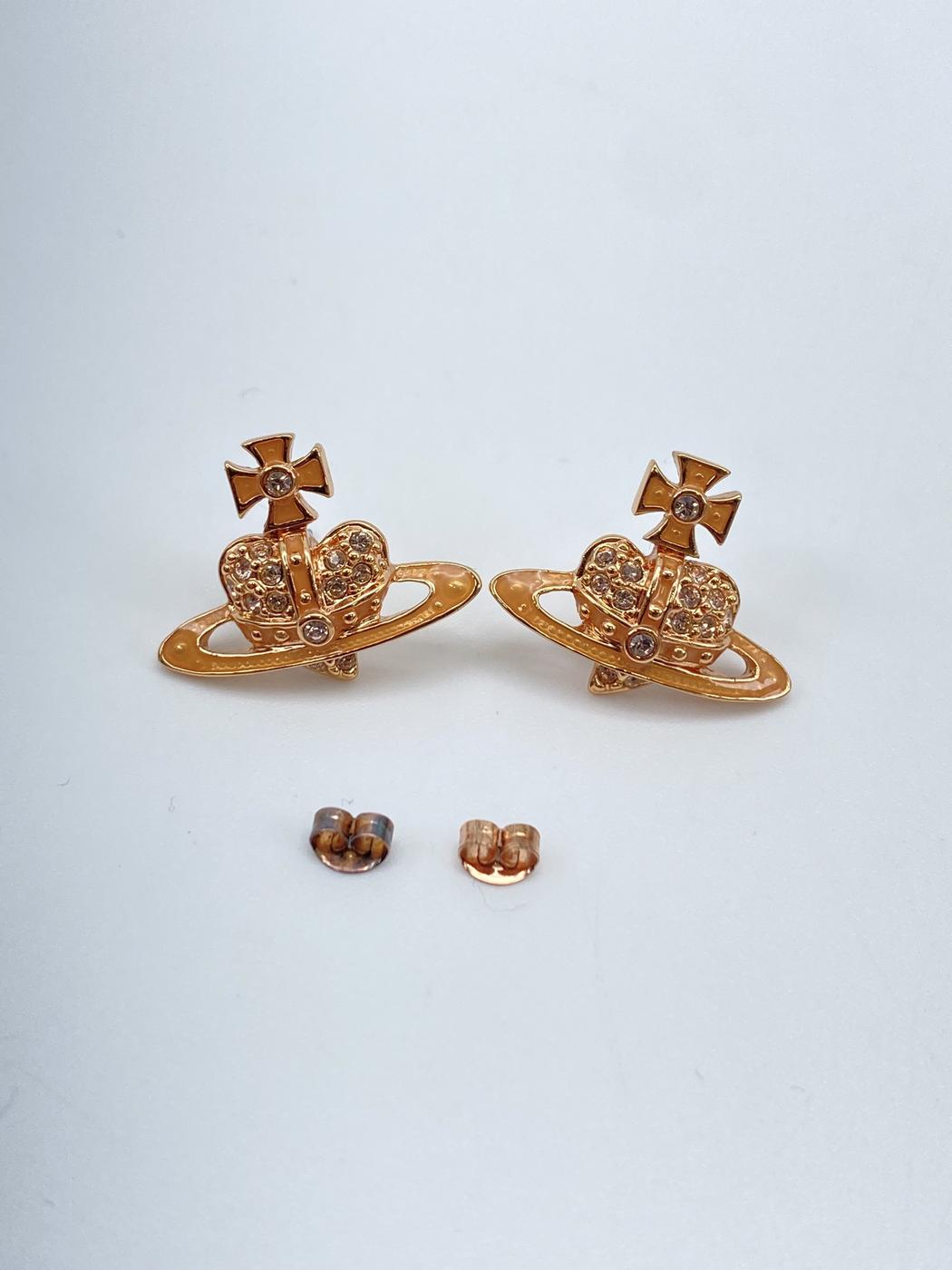 ヴィヴィアン・ウエストウッド ピアス アクセサリー ラインストーン付き ハートオーブ ピンクゴールド×ピンク Vivienne Westwood 管理番号：8929