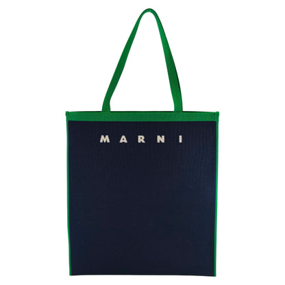 MARNI 马尼 标志提花扁平包 托特包 海军蓝×绿色 款号：11238
