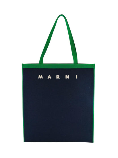 MARNI 马尼 标志提花扁平包 托特包 海军蓝×绿色 款号：11238