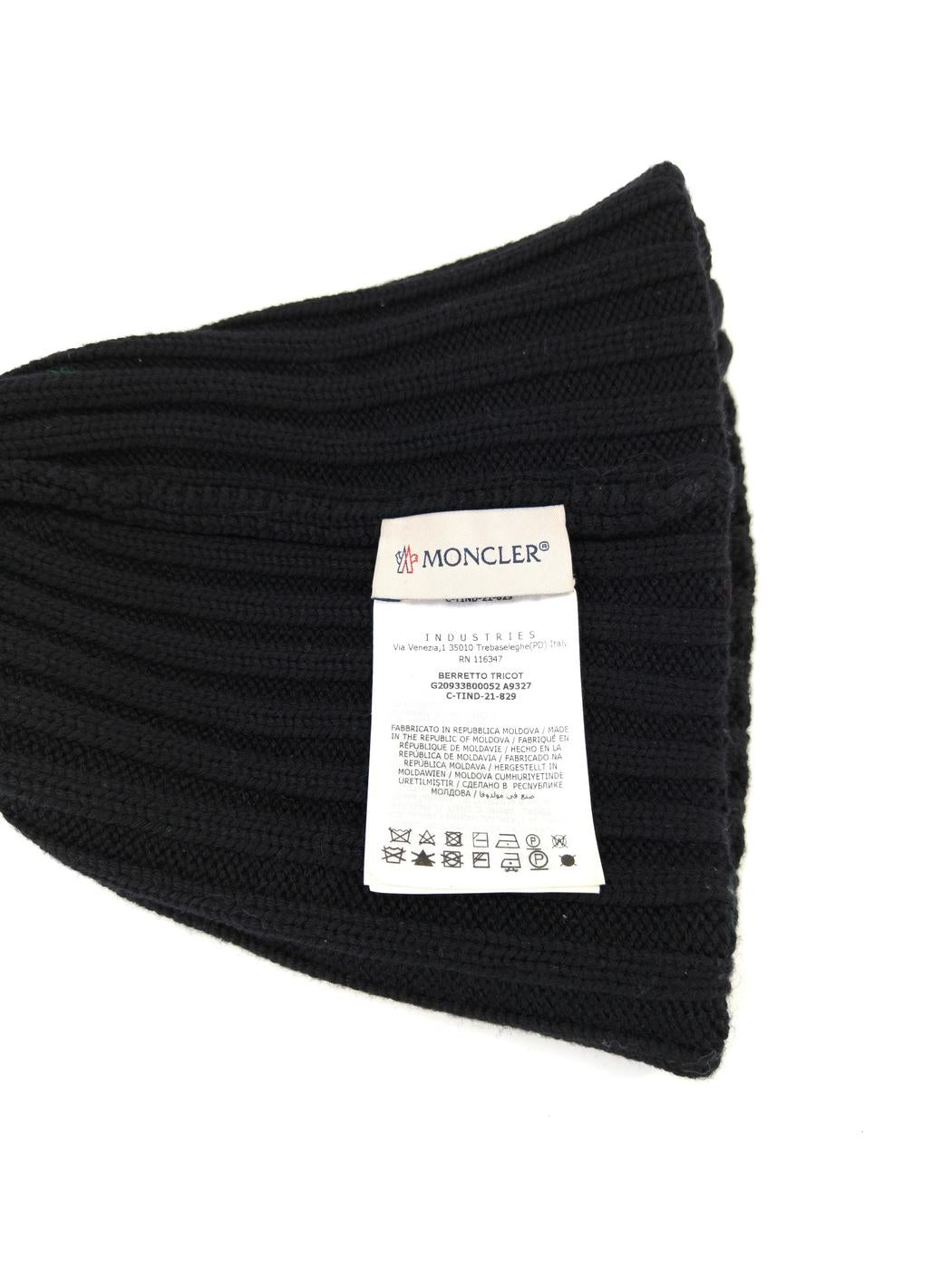 MONCLER モンクレール ニット帽 ビーニー ニットキャップ リブ アイコンパッチ 黒 管理番号：10453